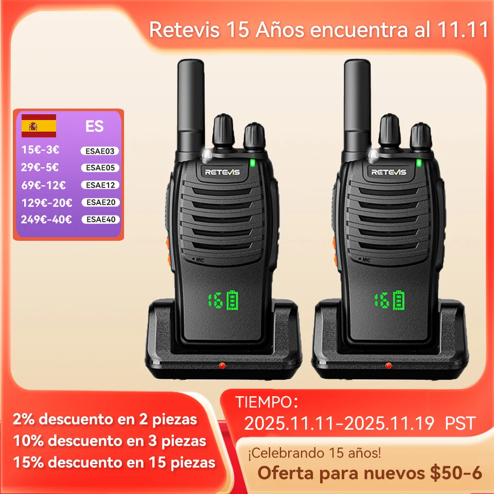 Retevis H777H Walkie Talkie Pantalla oculta Radio bidireccional 1/2 PCS Walkie-talkie PMR/FRS Radio de comunicación portátil para acampar