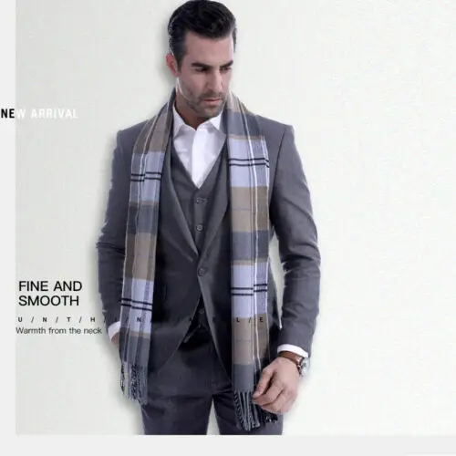 Men' Cho Doanh Nhân Cashmere Dài Khăn Choàng Thu Đông Ấm Kẻ Sọc Cổ Quấn Khăn Choàng Mềm Nhiệt Khăn