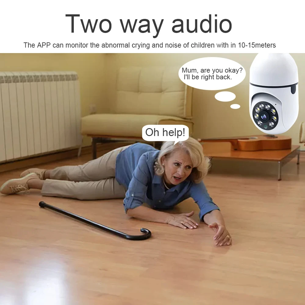 Wireless E27 Bulb HD Surveillance Camera Wifi Night Vision Security Baby Monitor Automatic Human Tracking Full Color Video Zoom