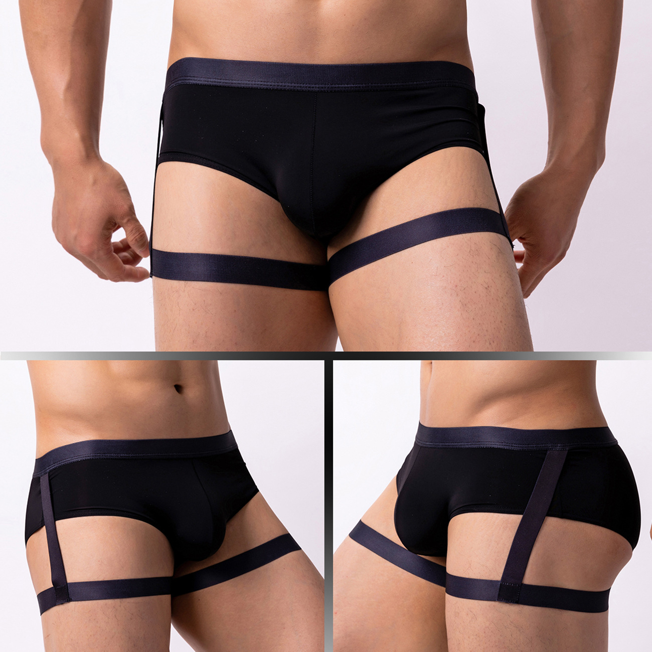 Sexy U convexo roupa íntima de seda de gelo masculino, calça triangular, cor contrastante, boate, cintura baixa, estilo fino, comércio exterior, verão