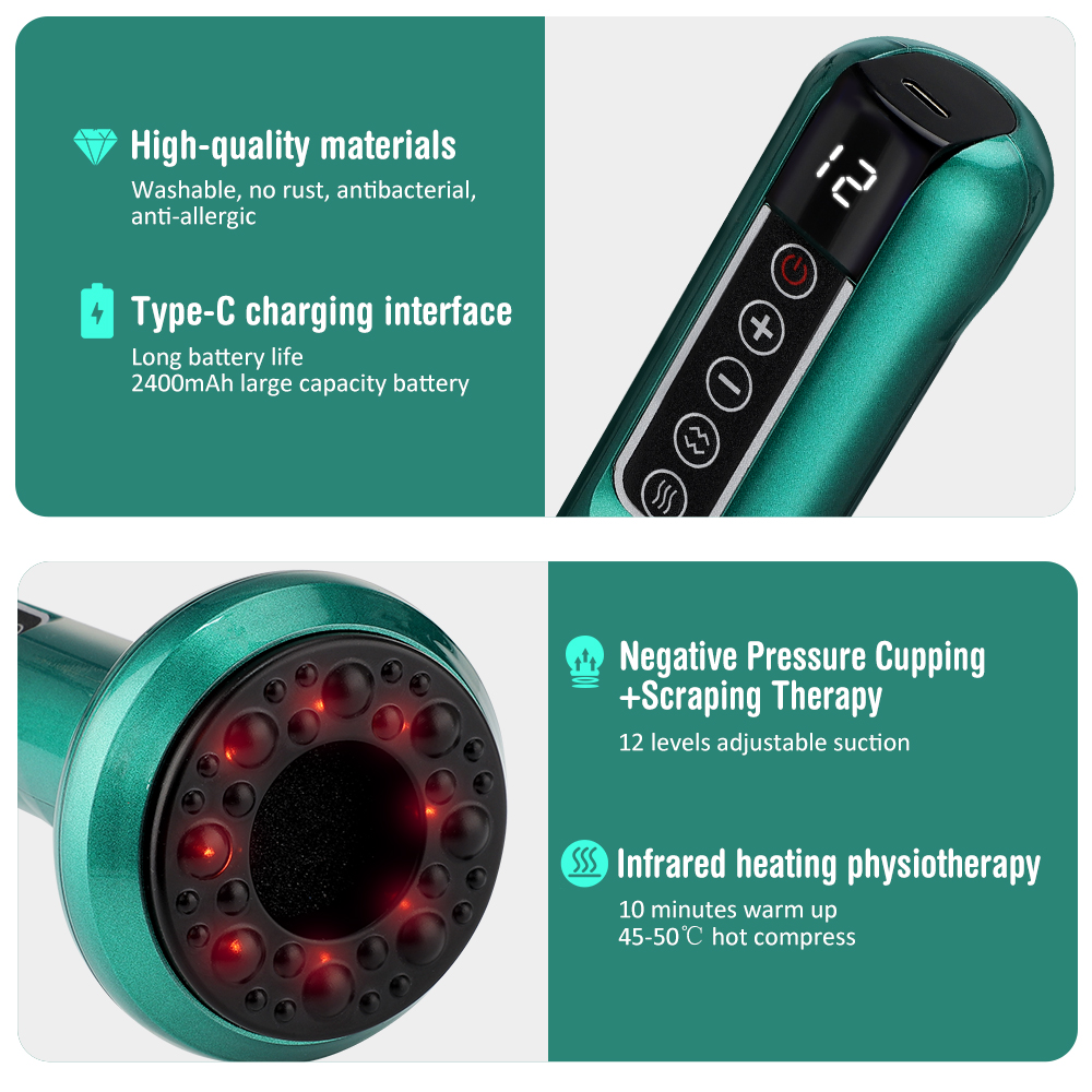 6/12 Niveaus Intelligente Cupping Massager Elektrische Negatieve Druk Cupping Machine Infrarood Verwarming Draadloos Schrapen Apparaat