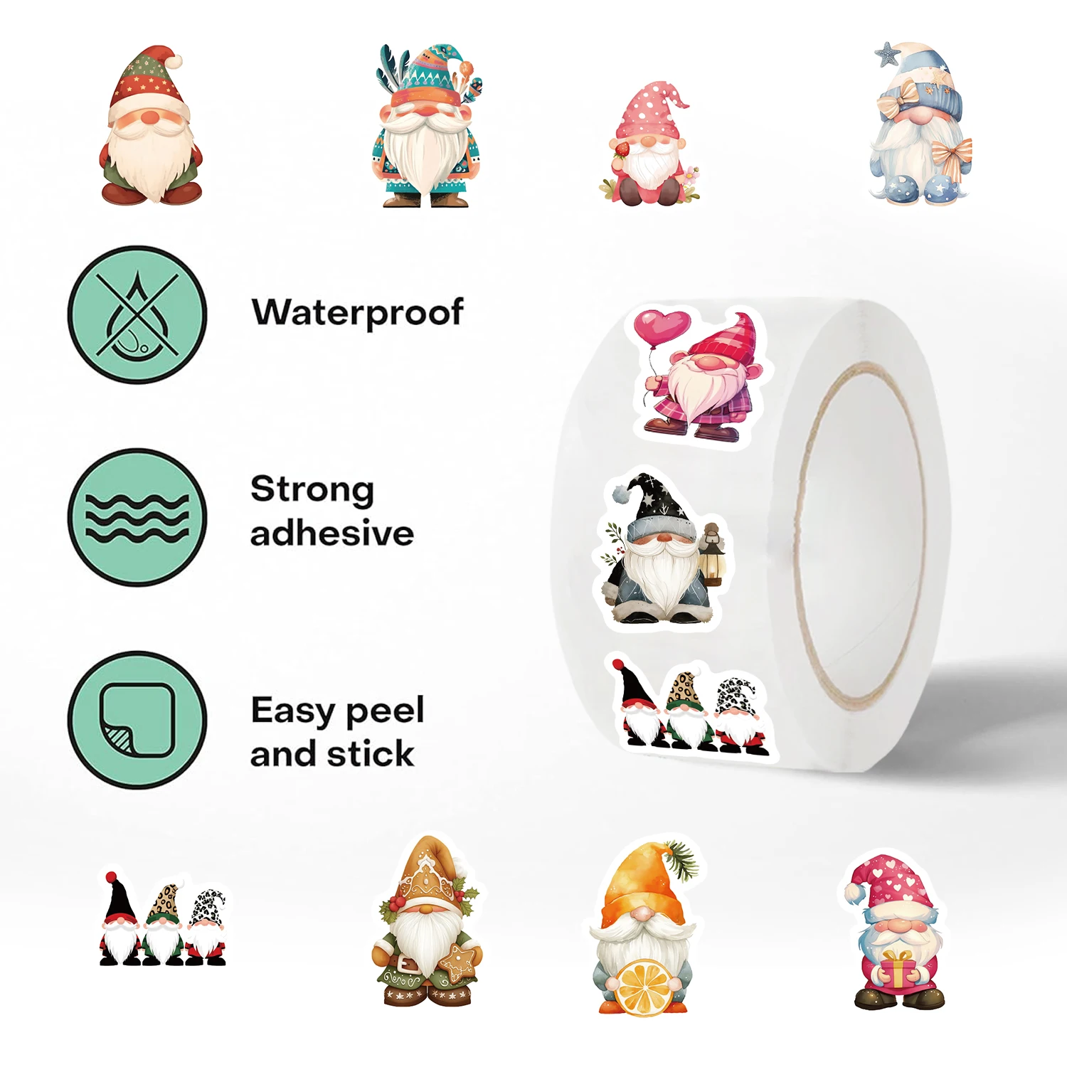 500PCS 그놈 스티커 롤 스티커 원형 씰링 스티커 장식 DIY 낙서 수하물 스티커 어린이 장난감