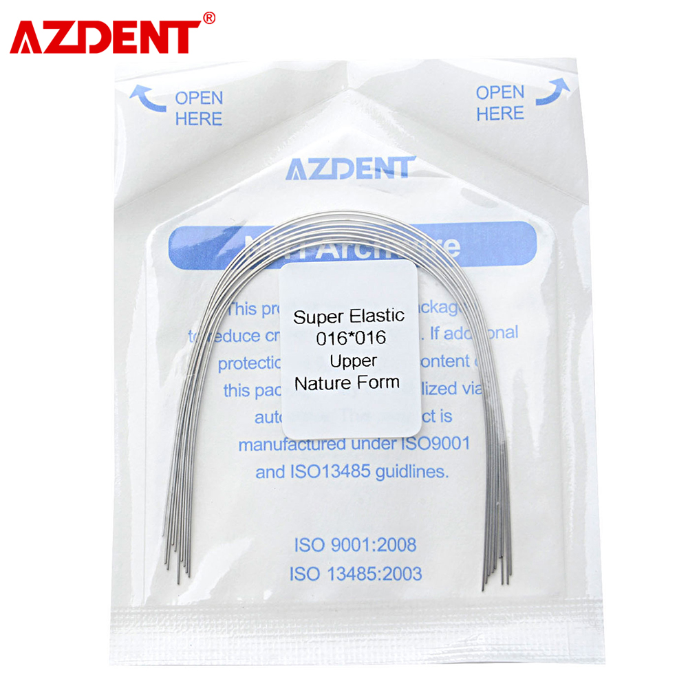 10 unidades/pacote azdent dental ortodôntico arco fios super elástico niti redondo/retangular forma natural arcos dentais fio