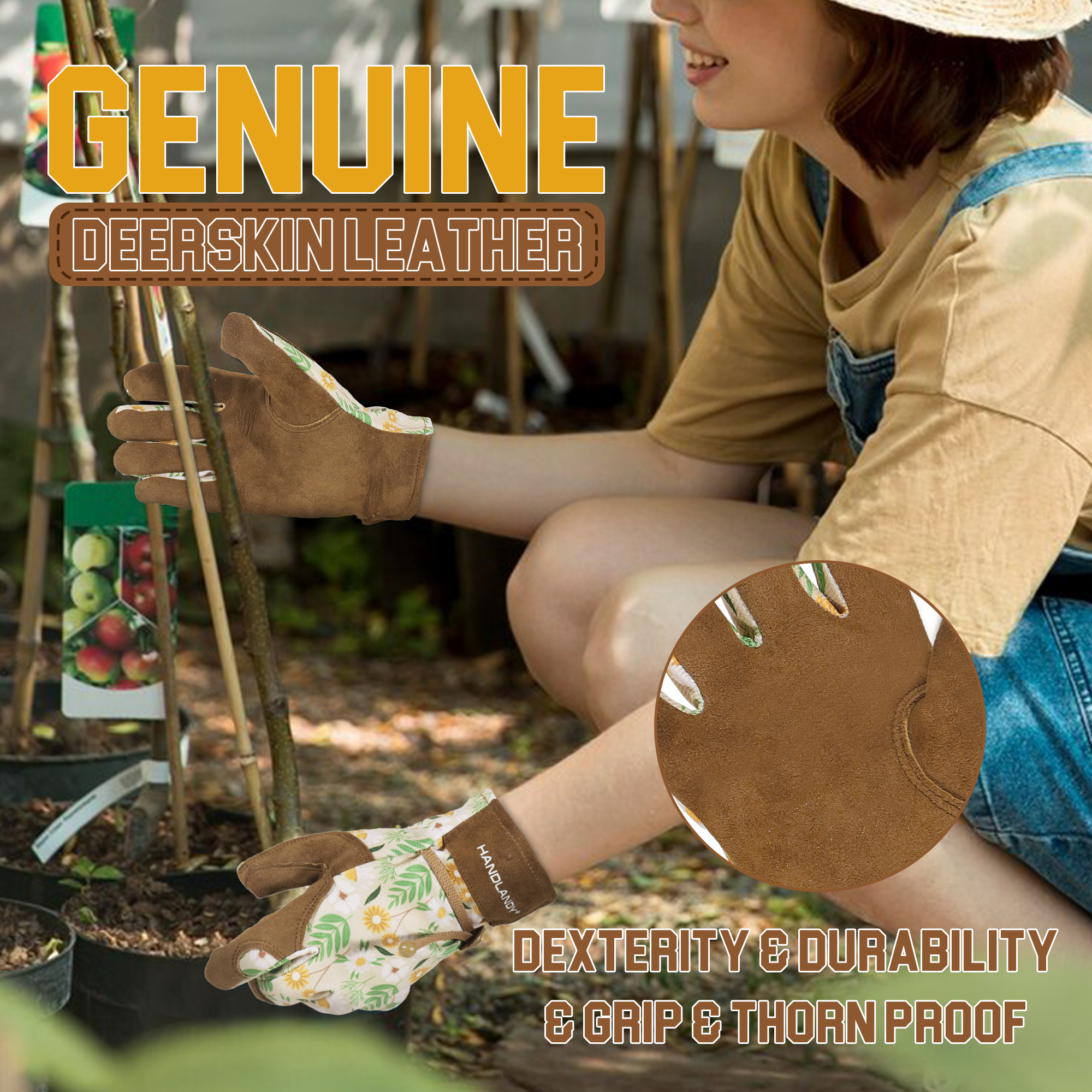 HANDLANDY-Luvas De Jardinagem De Couro Para Mulheres, Luvas De Senhoras Respiráveis, Luvas De Jardim, Melhor Presente para Mulheres