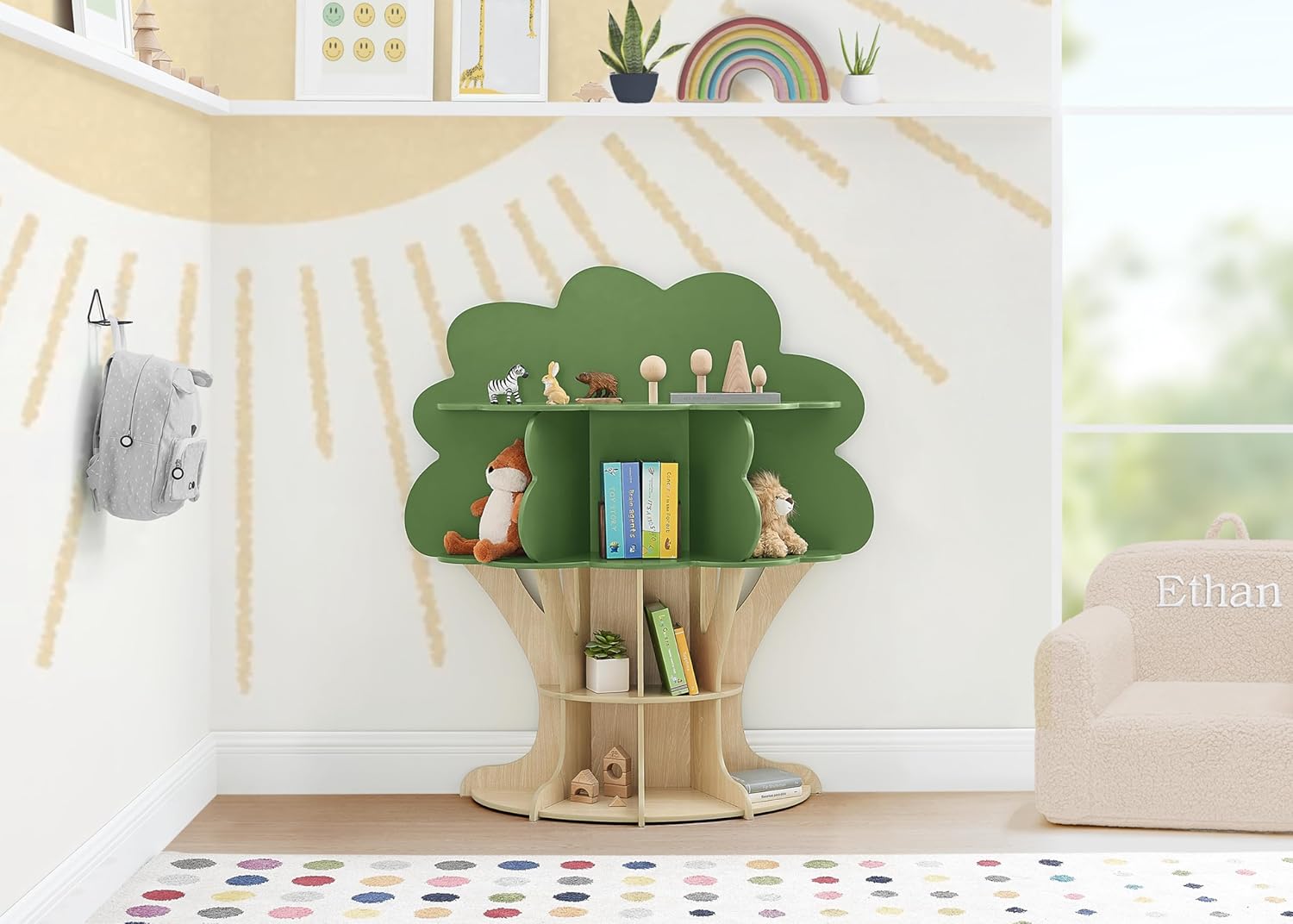 Children Tree Bookcase - Gold Certified, Fern Green/Crafted Natural