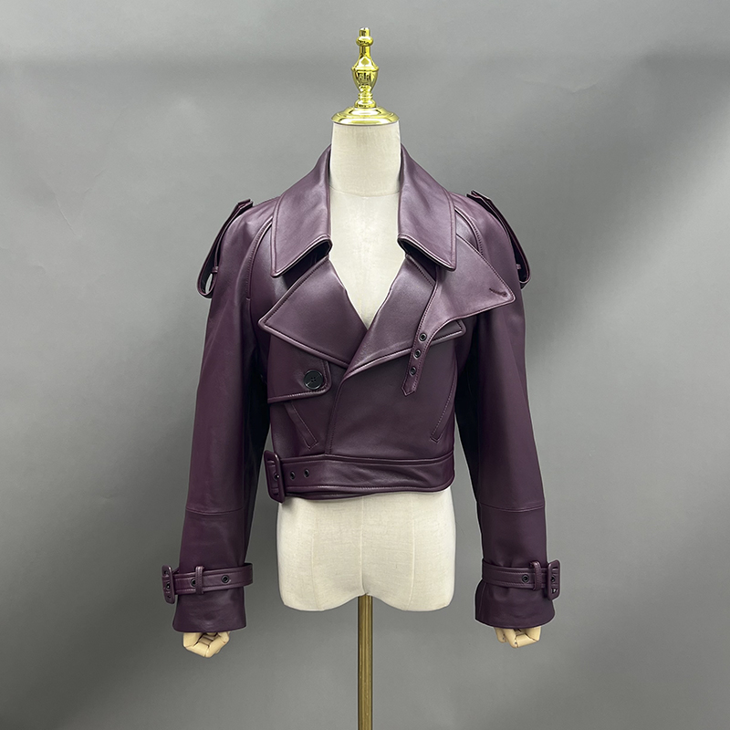 แจ็กเก็ตหนังแท้ของผู้หญิง2024แจ็คเก็ตหนังเสื้อโค้ทสั้นหนังแท้แฟชั่นสำหรับผู้หญิงเสื้อครอป