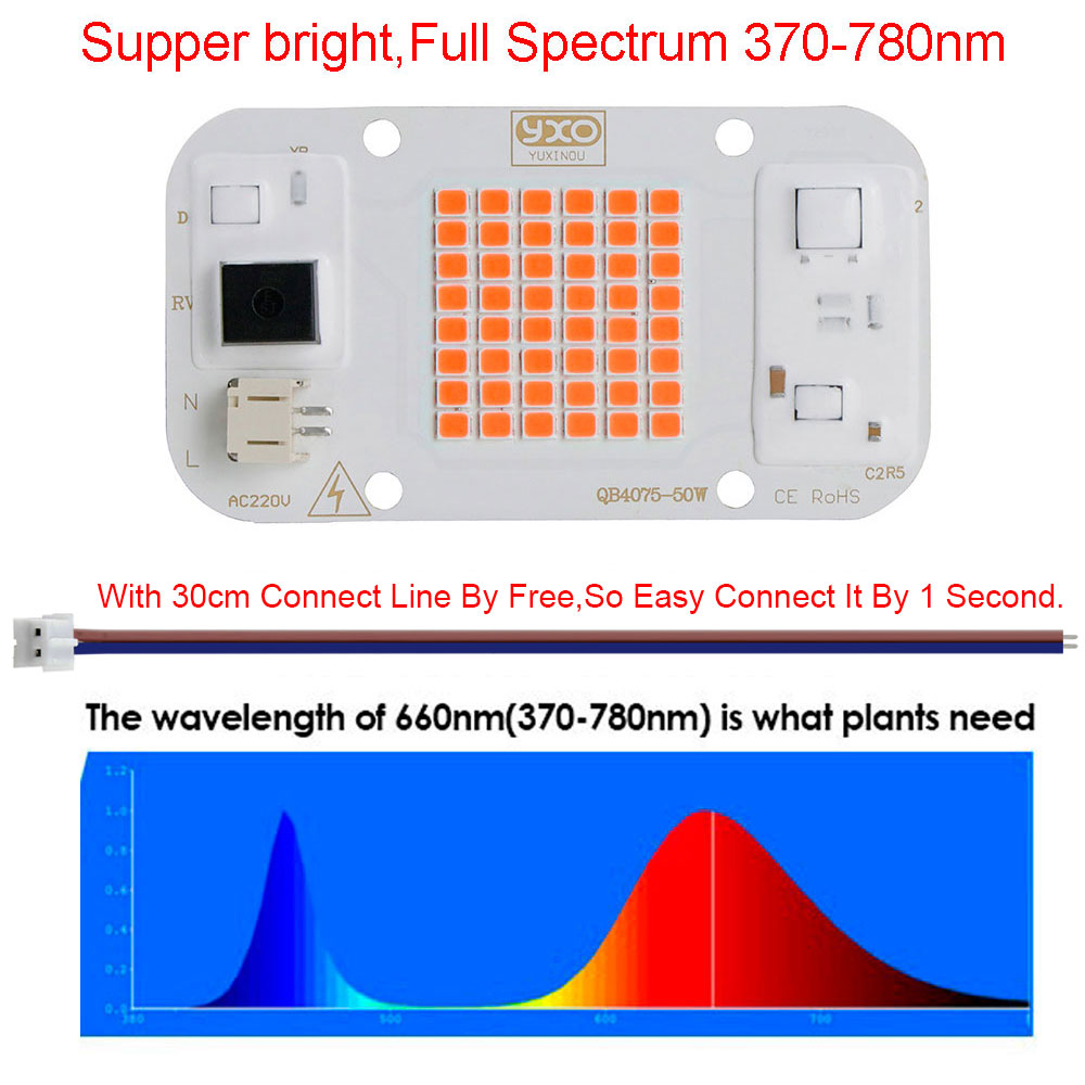 50W Driverless DOB Chip LED AC 220V LED Phát Triển Ánh Sáng Suốt LED Phyto Đèn Cho Tăng Trưởng Hoa cây Con Phát Triển Lều Vật Có Đèn