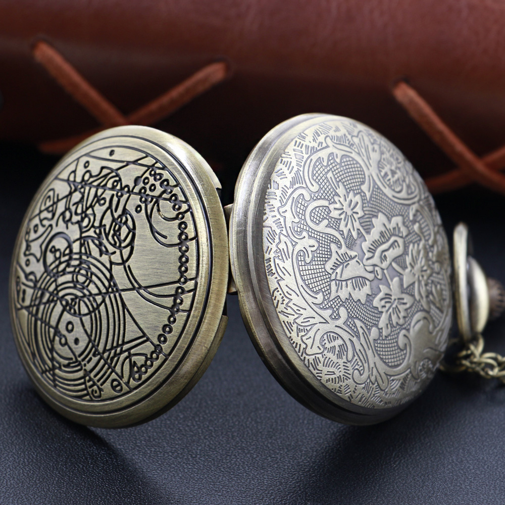 Requintado e complexo escultura de fio de cobre colar de quartzo relógio de bolso vintage bronze pingente relógio de bolso presente da moda antiga