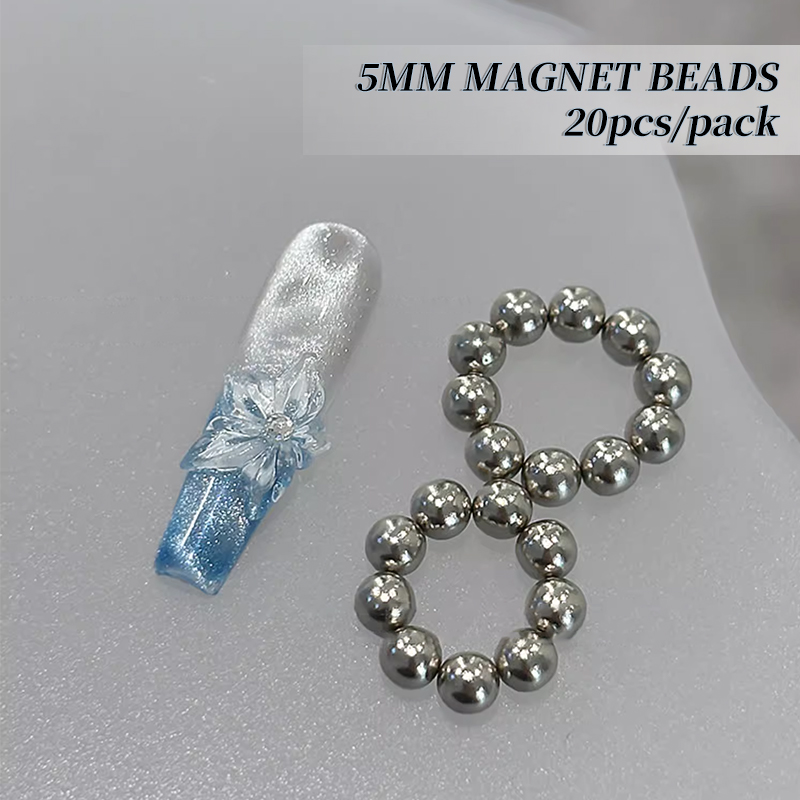 20 unids/set cuentas magnéticas redondas multifunción para uñas, escultura de flores brillantes, imán de gato para esmalte de Gel, herramientas de decoración de uñas para desmontar