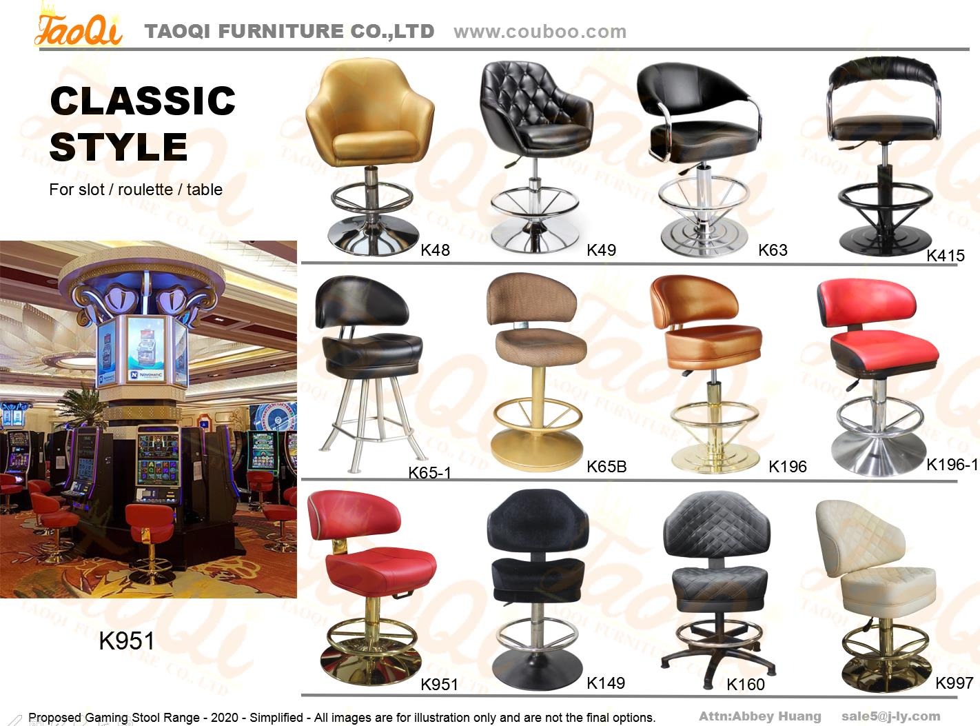 Silla de casino de estilo alemán K1027, taburete de bar dorado con reposabrazos, ranura giratoria para juegos