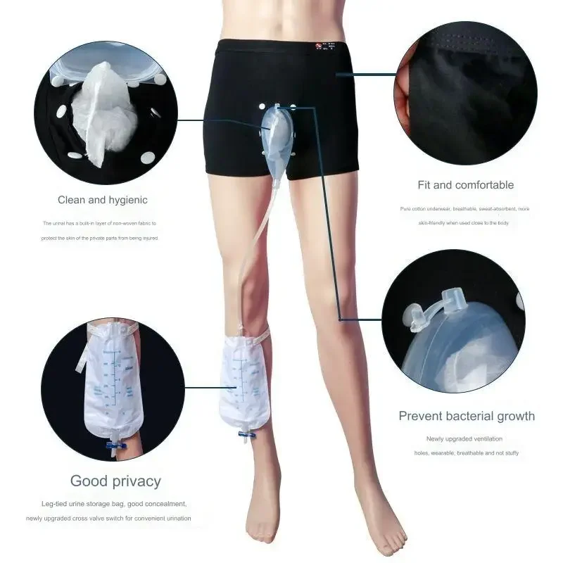 Incontinência à prova de vazamento Roupa interior, Saco de drenagem de urina para cadeira de rodas masculina