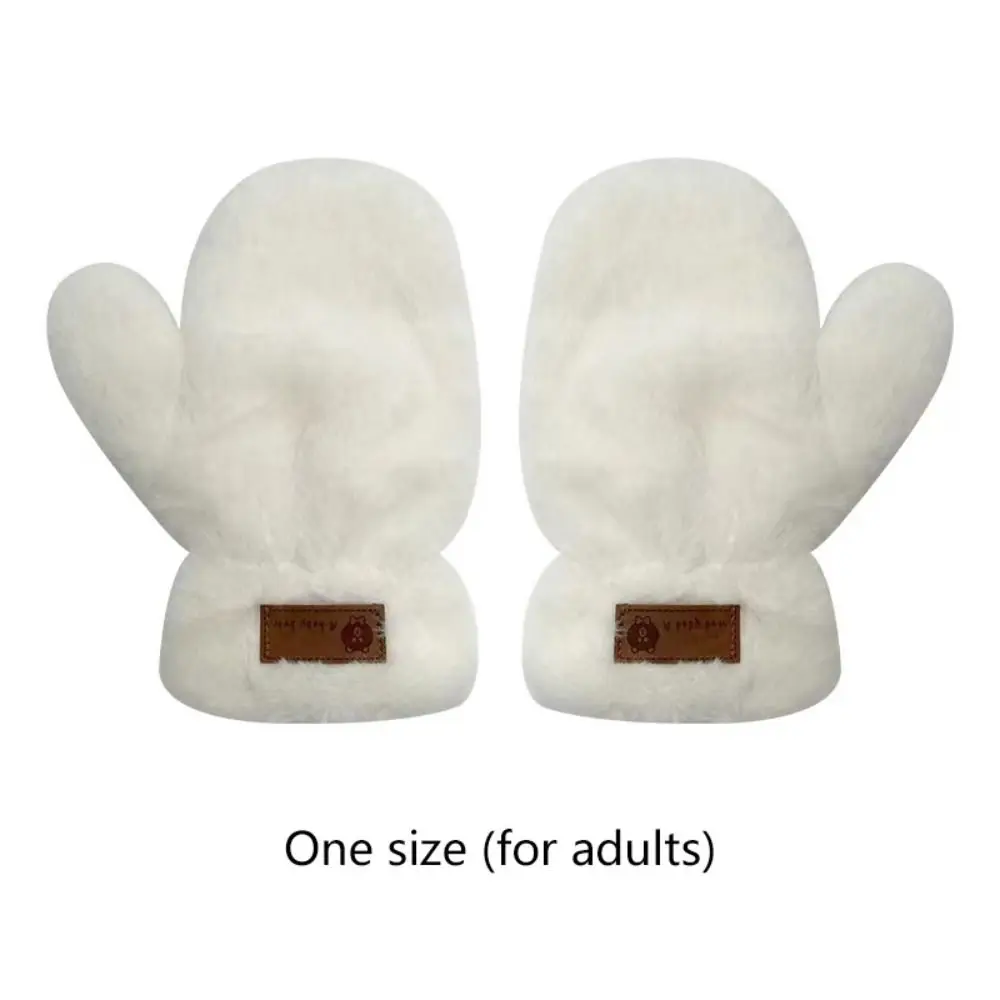 1 คู่ผู้หญิงน่ารักถุงมือฤดูหนาวที่อบอุ่นใหม่หนาปุยสีขาว Plush ถุงมือกํามะหยี่ถุงมือหนึ่งขนาด