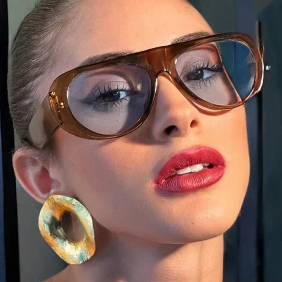 Gafas de sol ovaladas de gran tamaño Vintage para mujer y hombre, lentes de sol de pierna ancha con degradado rojo y leopardo, gafas de sol sexis a la moda para mujer