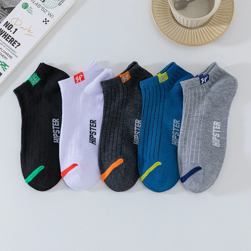 5 pares de calcetines cortos para hombre con letras versátiles calcetines náuticos transpirables de alta calidad calcetines de boca baja de pecho calcetines casuales para hombre