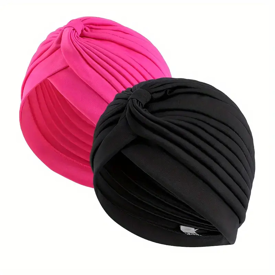 2 teile/los Stretch Turbane Kopf Beanie Abdeckung Twisted Plissee Headwrap Verschiedene Farben Haar Abdeckung Beanie Hüte für Frauen Mädchen