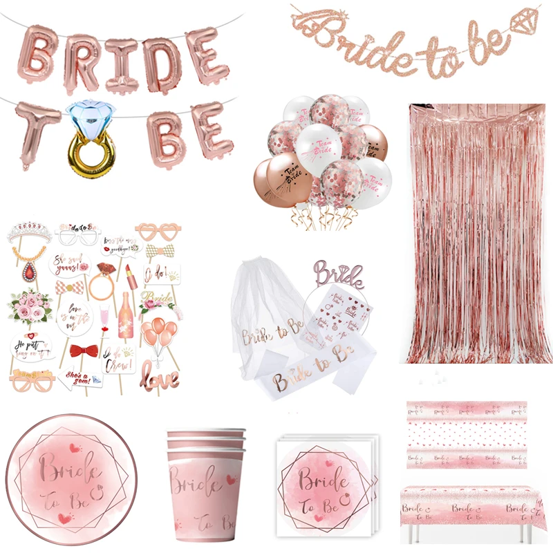 Decoraciones para fiesta de novia, globos, servilletas, tazas, velo, faja, equipo, decoración de boda, despedida de soltera, suministros para fiesta