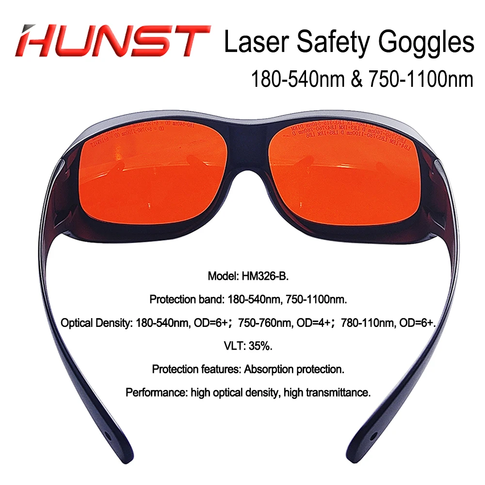 HUNST OD6+ Occhiali di sicurezza laser in fibra verde UV Occhiali protettivi con lunghezza d'onda 355 e 532 e 1064 nm Occhiali protettivi.
