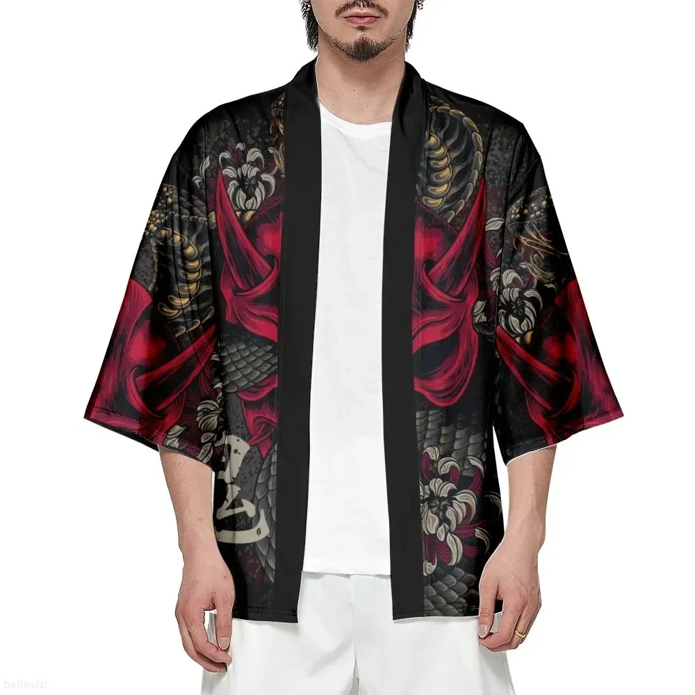 Cobra atendente japonês samurai fantasma quimono 3d impresso padrão masculino e feminino harajuku manto roupas tradicionais camisa de praia