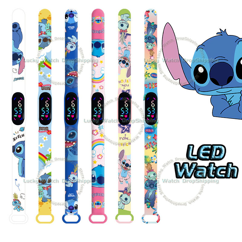 Relojes digitales Disney Stitch para niños, figura de acción de dibujos animados, Anime LED táctil, reloj deportivo electrónico resistente al agua para niños, regalos de cumpleaños