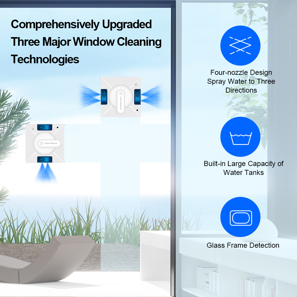 Window Cleaning Robot Liectroux YW509, 2-Way Water Spray,Home Glass Floor Wall Robot Window Cleaner,Laser Sensor,Smart Navigate