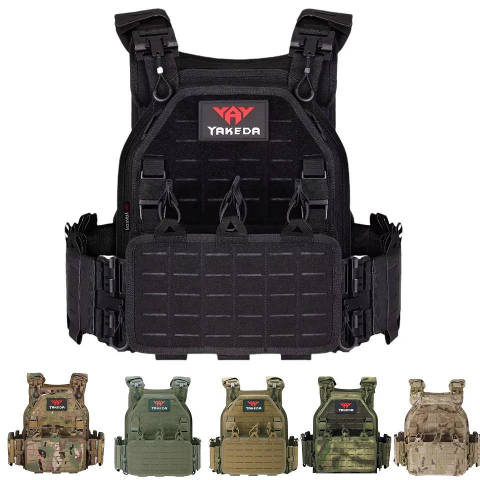 YAKEDA Gilet tattico leggero da combattimento a sgancio rapido 1000D Nylon Molle Chaleco Tactico Nero