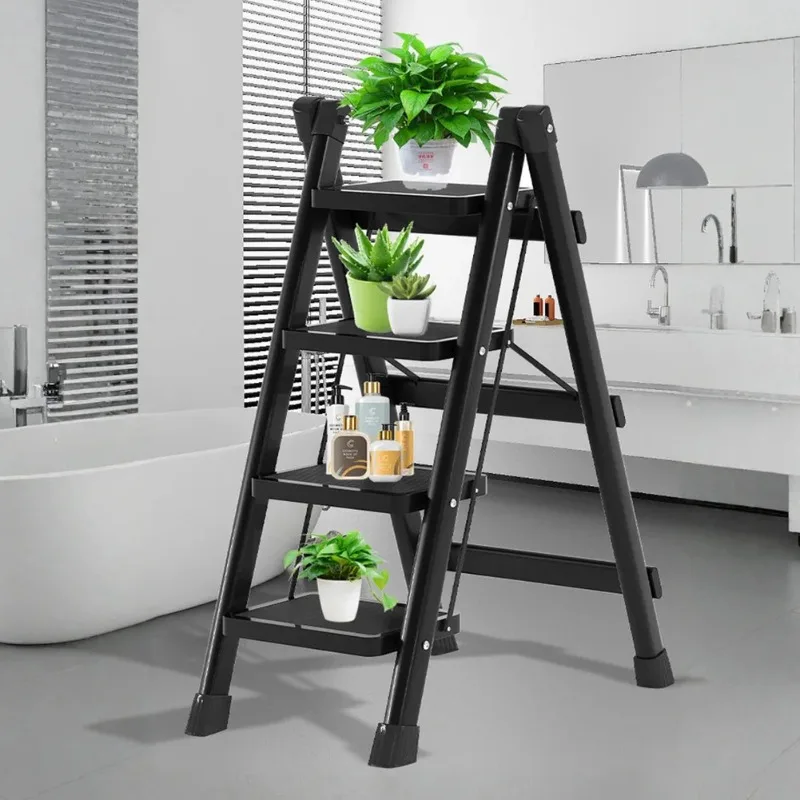 Escalera de tijera plegable de 2/3/4 escalones con Pedal ancho, taburete antideslizante, escalera de acero resistente para almacenamiento de garaje doméstico