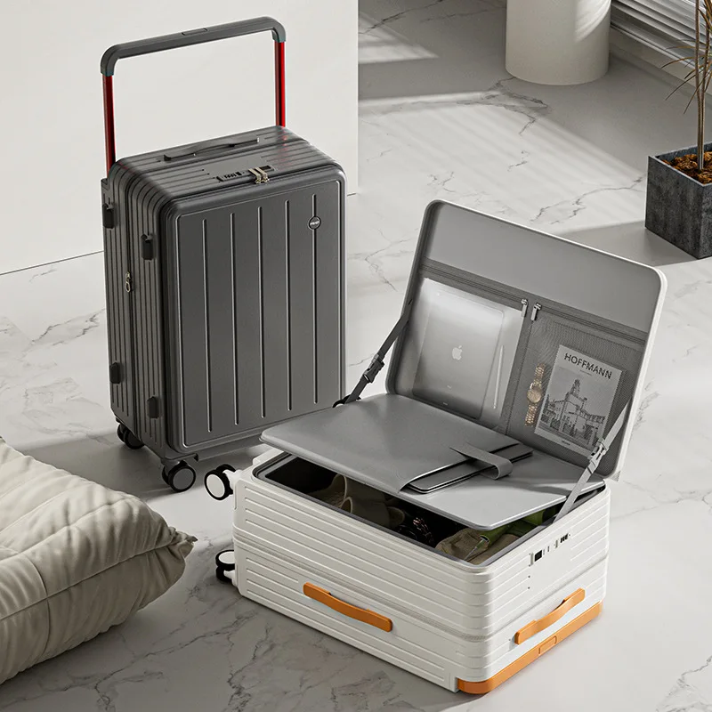 Multifunktionaler Koffer mit Frontöffnung, Business, breites Trolley-Gepäck, ABS + PC, großes Fassungsvermögen, Passwortbox, Reise-Trolley
