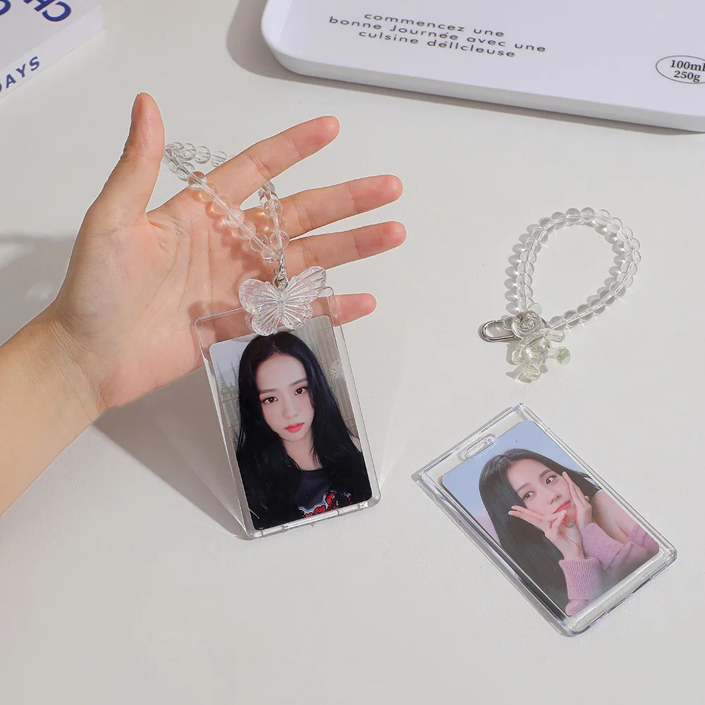 อะคริลิคโปร่งใสการ์ดนักเรียนรถบัสอาหารการ์ดป้องกันกรณี ID Photo Display พวงกุญแจจี้หญิง