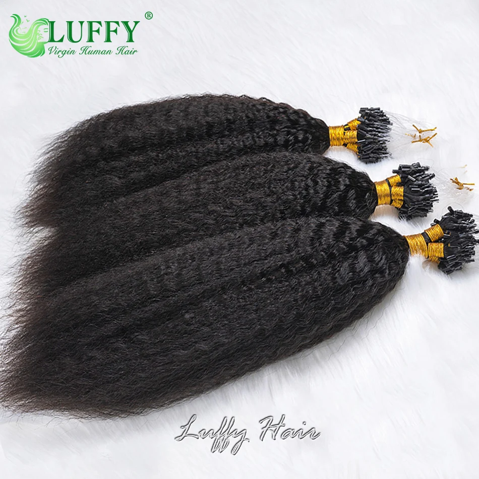 Kinky em linha reta micro laço extensões de cabelo humano birmanês microlink extensões de cabelo para preto feminino micro anel loop cabelo