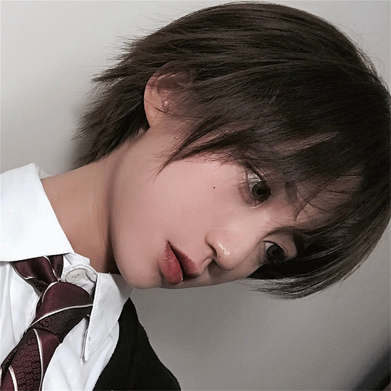 MANWEI ファッション男性ショートウィッグライトイエローブロンド合成かつら前髪男性女性少年コスプレ衣装アニメハロウィン