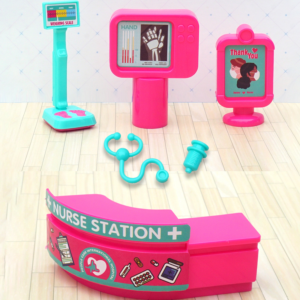 1/12 인형 집 병원 침대 의사 청진기 모조 카운터 척 놀이 소형 가구 액세서리 간호사 의료 선물