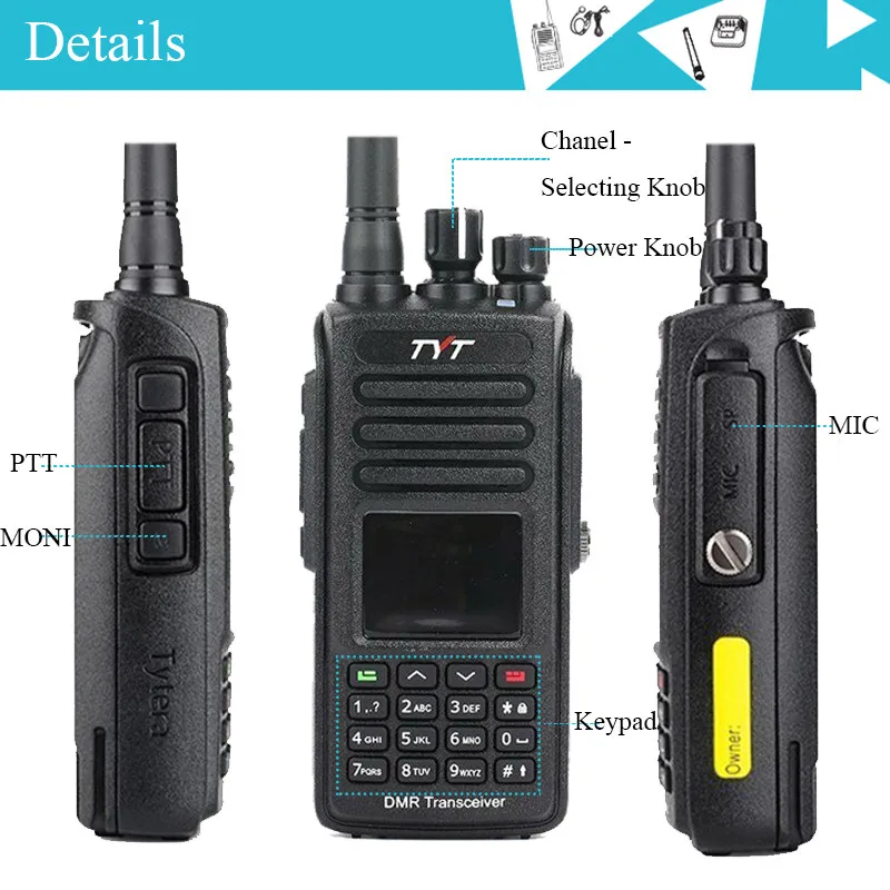 Tyt MD-UV390 10w walkie talkie gps aes 256 zwei wege radio dual band vhf/uhf digital ip67 wasserdicht dmr radio mit kabel