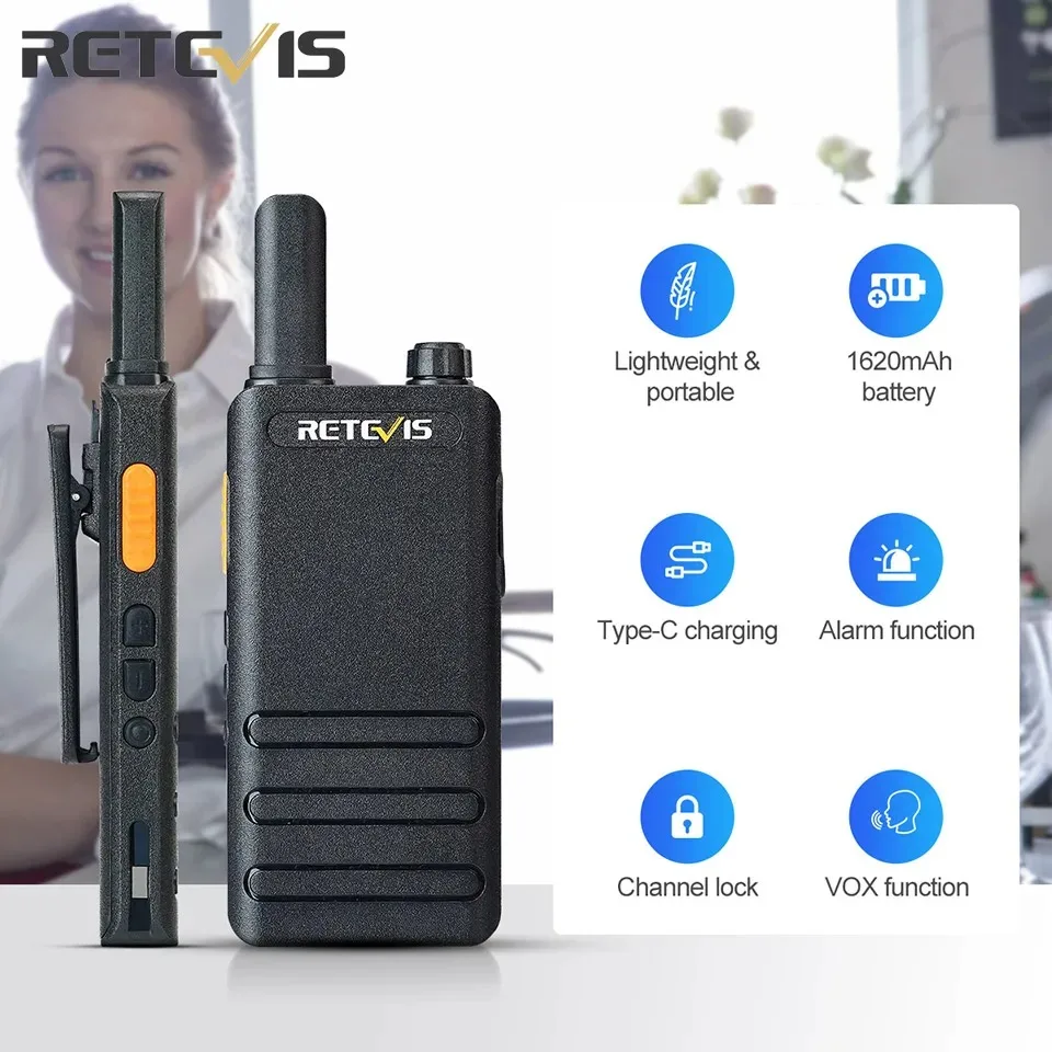 Retevis RT622P/RT22P Mini Walkie Talkie ultrafino de 15mm tipo C FRS PMR446 16CH Radio bidireccional portátil profesional