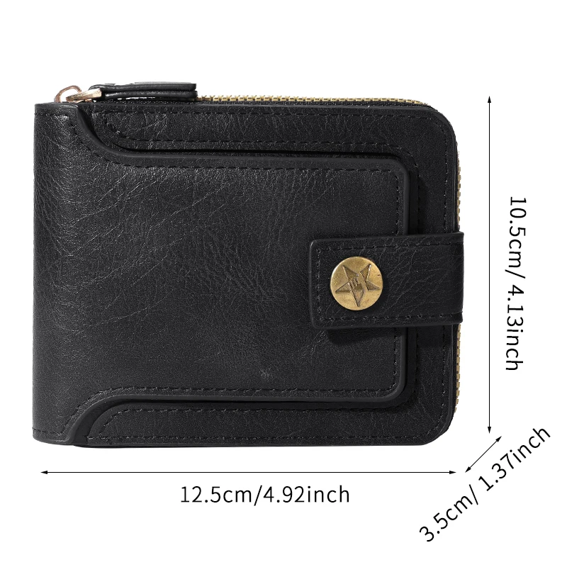 Cross-border new 2025 retro men's short wallet horizontal zipper multifunctional card buckle coin purse