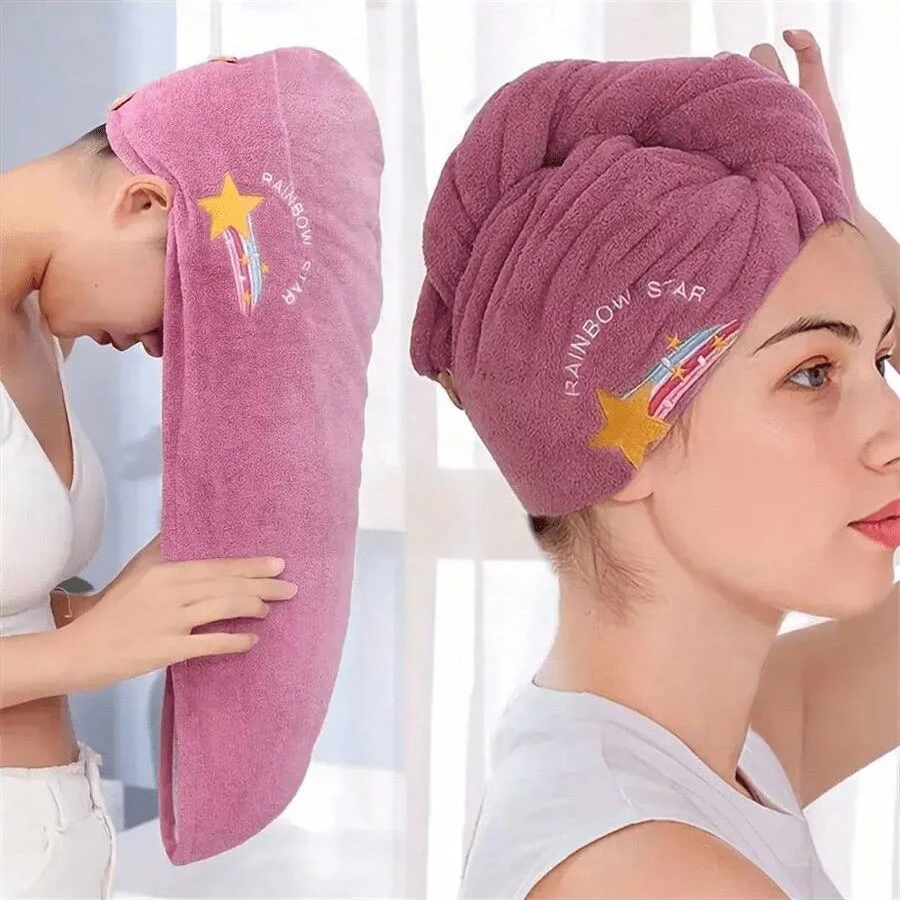 Gorro de secado de cabello estilo bordado, toalla de pelo gruesa de lana Coral para baño, gorro de ducha absorbente de secado rápido para mujer, 1 ud.