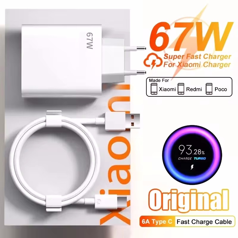 67W GaN USB Fast Charger Quick Charge 3.0 Type C Cable Adapter for Xiaomi 14 13 12 Ultra Redmi Note Turbo Mobile Phone Chargers
