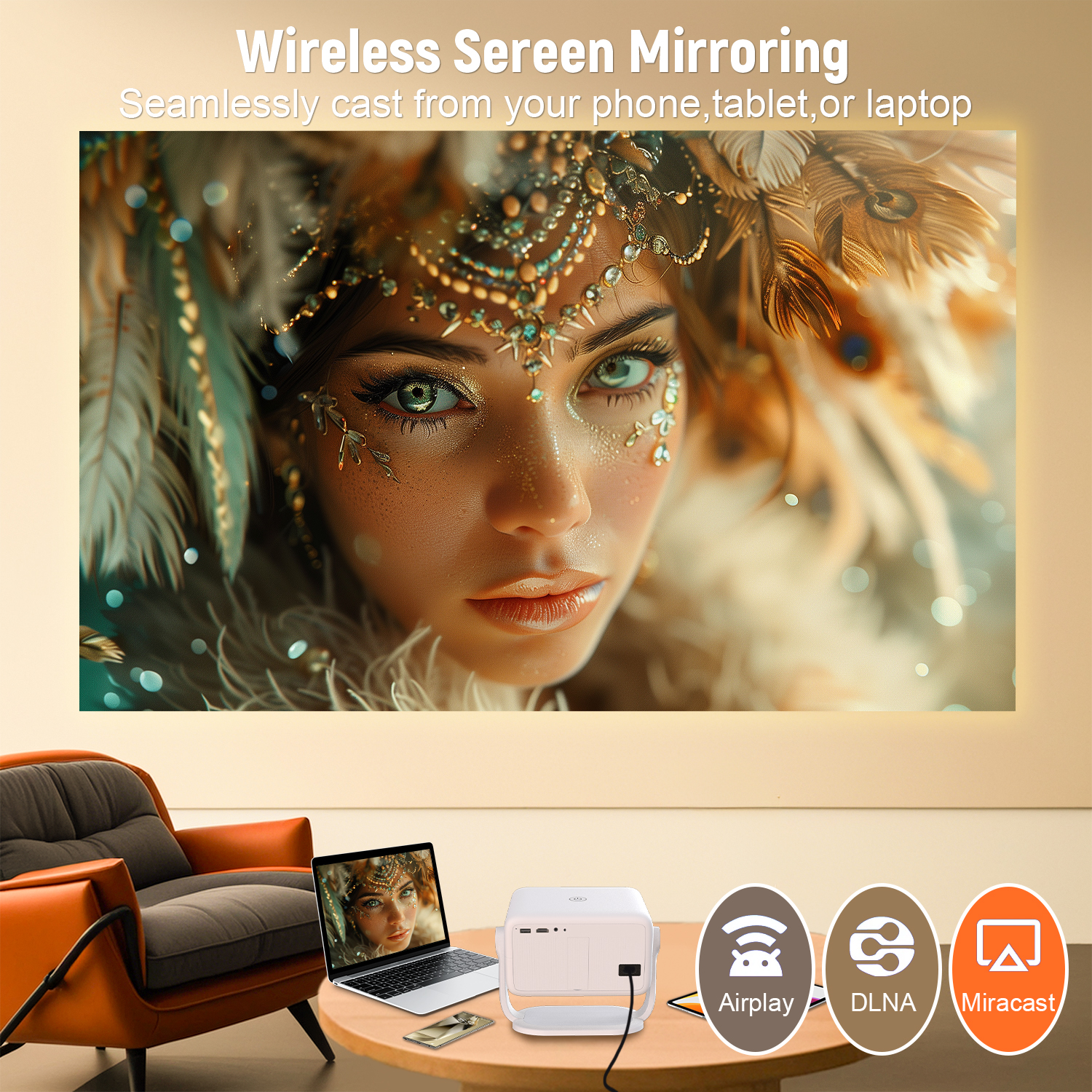 Velec Projector Compatible with Netflix  Android 13 4K Native 1080P 650ANSI With Auto Focus Wifi6 BT5.2 Home Outdoor Projector