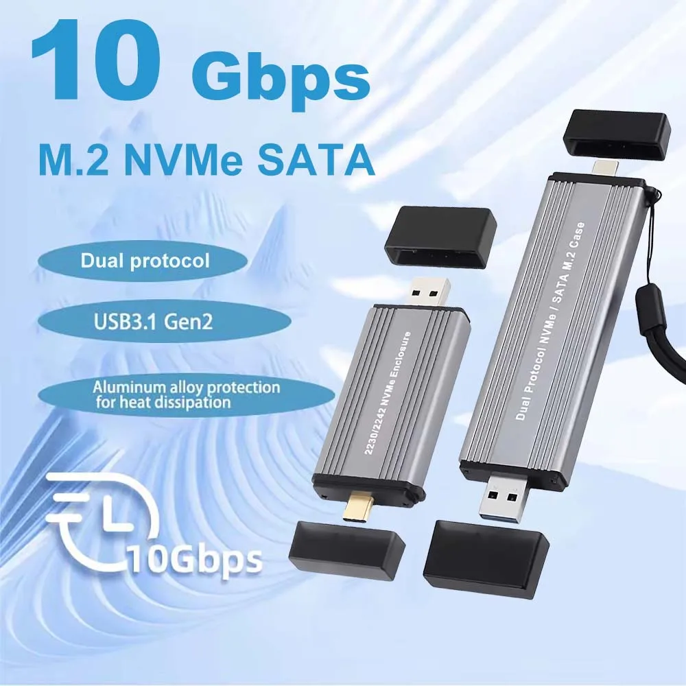 Корпус M.2 NVMe SATA SSD с двумя протоколами NVMe SATA к USB 3.1 Gen2 10 Гбит/с NVMe PCI-E M.2 SSD Корпус с поддержкой UASP для жесткого диска