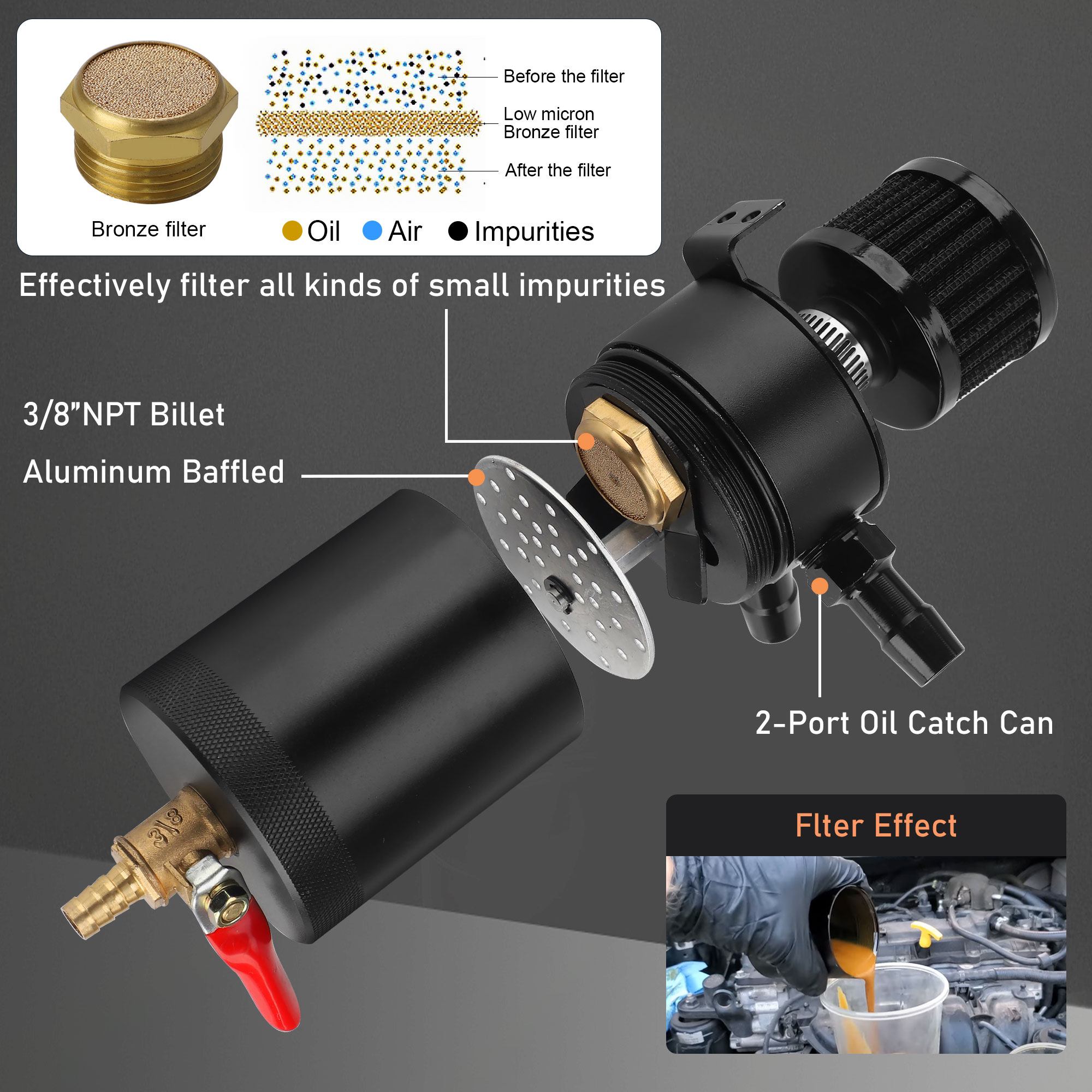 ドレンバルブ付きバフォールリザーバーキット,2つのポート,アルミニウムシリンダー,150mlリザーバー