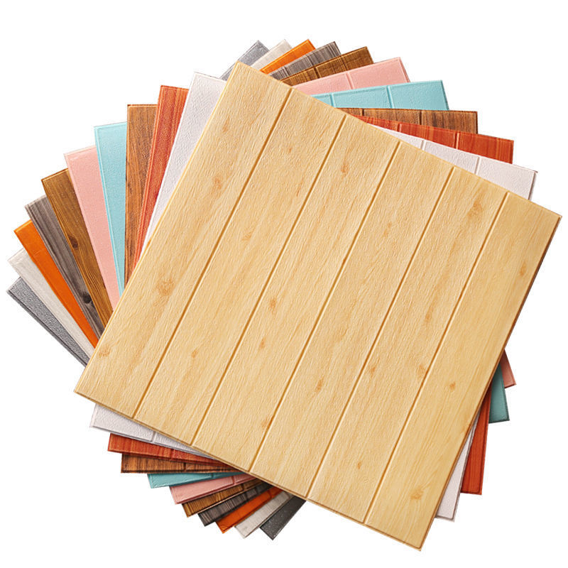 35*35 ซม.10 ชิ้น 3D ไม้ Grain สติ๊กเกอร์ติดผนังกันน้ําห้องนั่งเล่นห้องครัวพื้นหลังกําแพงตกแต่ง