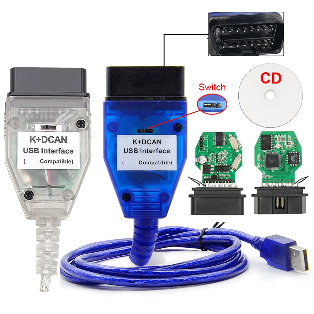 OBD2 Auto Connector Code Diagnostische Interface Tool Voor INPA BMW E Chassis K DCAN Met Schakelaar Voor BMW K + KAN K-Lijn FTDI FT232 Chip