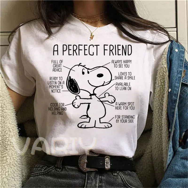 Snoopy Comic T Shirt Women Harajuku Summer Casual Streetwear Peanuts Tshirt Kawaii Ullzang T-shirt Casual Top Tees Female