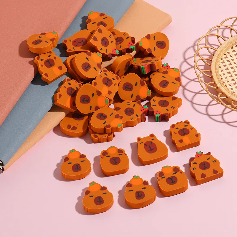 10 unids/lote borrador de lápiz de animales de dibujos animados creativo lindo Capybara corte borradores de goma regalo niños Kawaii escuela Oficina papelería