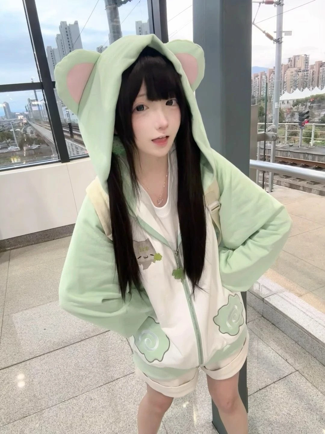 Casacos doces japoneses y2k roupas com capuz feminino topos outono e inverno cor correspondência emenda com grosso veludo cardigan jaquetas