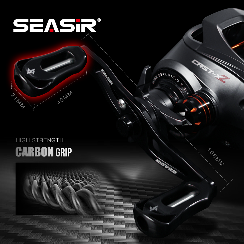 SEASIR Cast-X2 Mulinello da baitcasting 7.3:1 Rapporto di trasmissione ad alta velocità Trascina 8.5KG Impugnatura in alluminio e carbonio Manico in metallo BFS Micro mulinelli da pesca