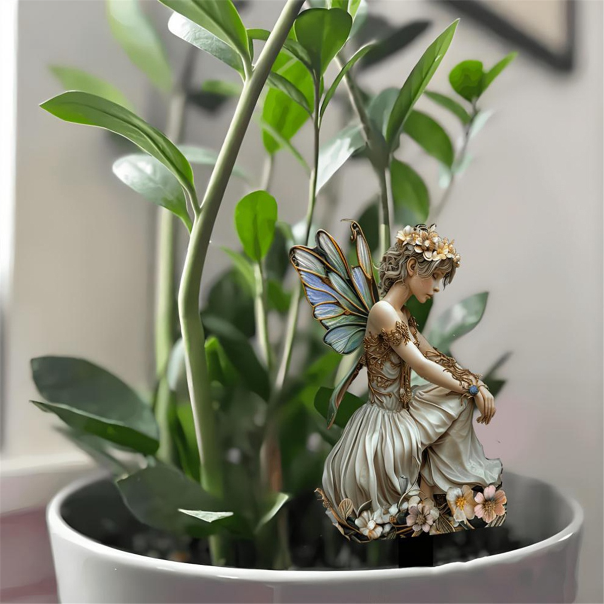 A72P おとぎ話の蝶の花の妖精アクリル植木鉢スタンド中庭の庭の装飾アースプラグ