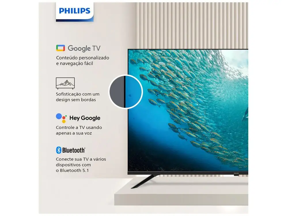Smart TV 58" 4K UHD D-LED Philips Série 7019 58PUG7019/78 Wi-Fi Bluetooth Google Assistente 3 HDMI 2 USB