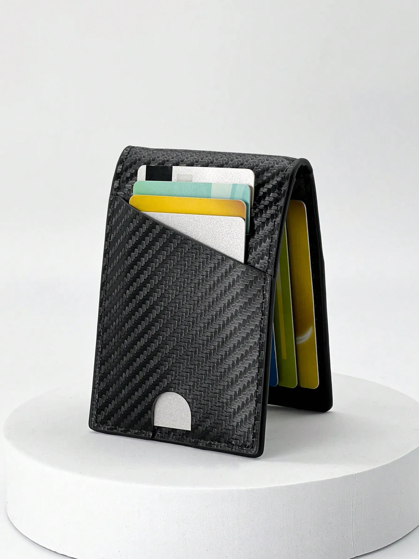 กระเป๋าสตางค์ผู้ชายคาร์บอนไฟเบอร์ RFID พร้อมช่องใส่บัตรและธนบัตร  แบบบาง ขนาดเล็ก สีดำ