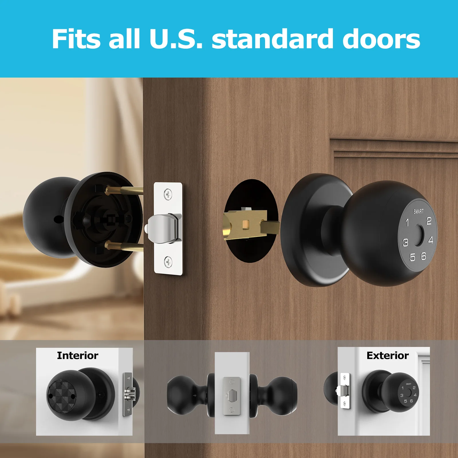 Viladepot Ball-Shaped Smart Lock Fingerprint, App-Controlled, Passcode, and Electronic Touchscreen Keypad Door Lock Smart Handle