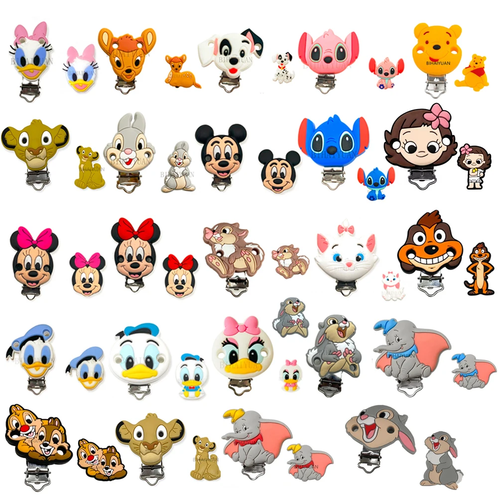 2 szt. zestaw Moana Stitch Dumbo Simba Miss Bunny silikonowy łańcuszek do smoczka klips spożywczy naszyjnik do smoczka klips zabawka dla niemowląt prezent